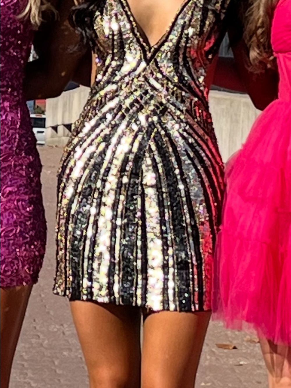 Sherri Hill Black & Silver Sequin V-Neck Mini Dress